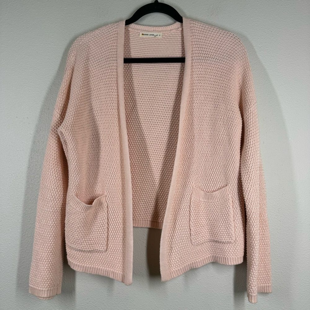 Marine Layer Maine Crop Open Front Cardigan Sweater Soft Pink Cotton Small